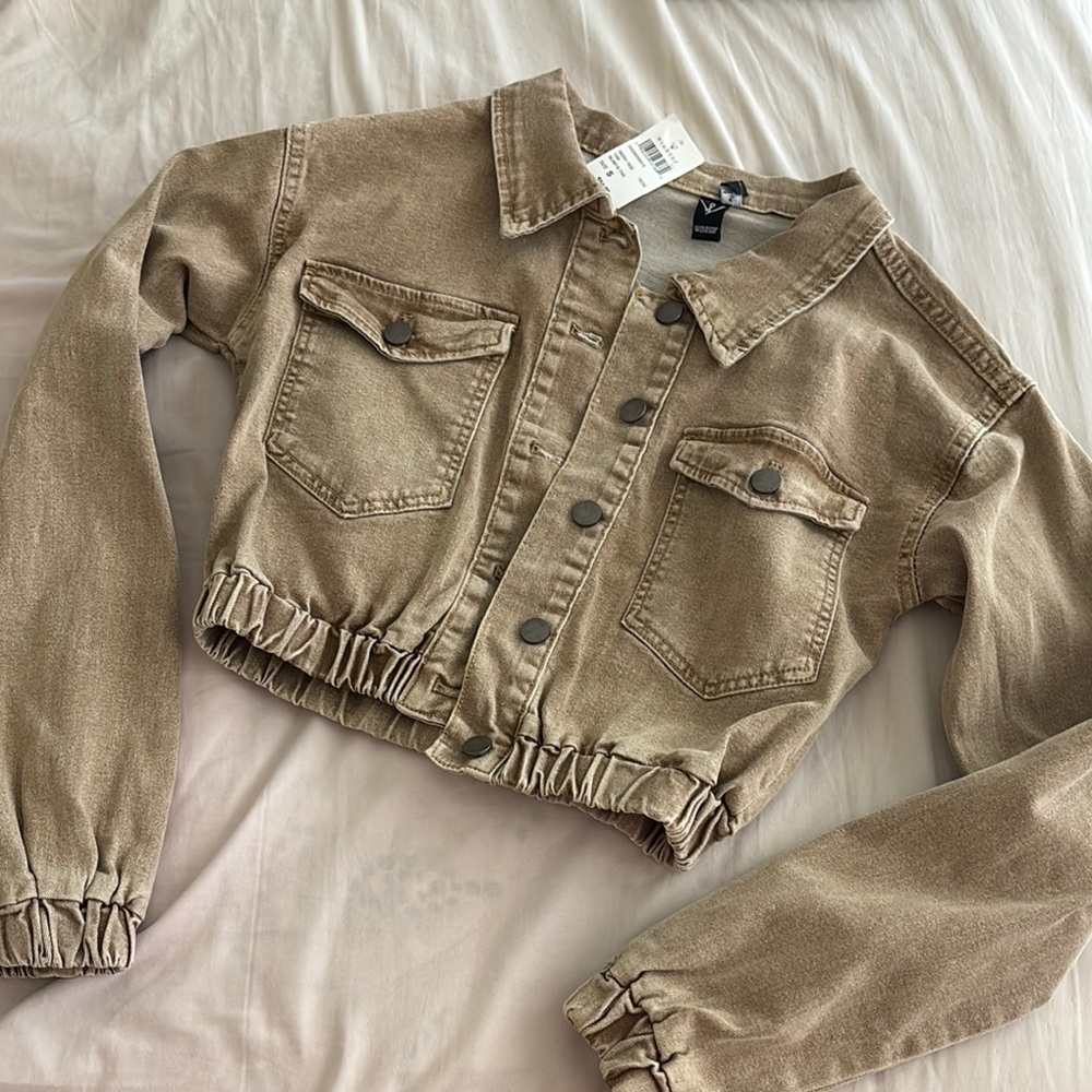 Tan Cropped Denim Jacket